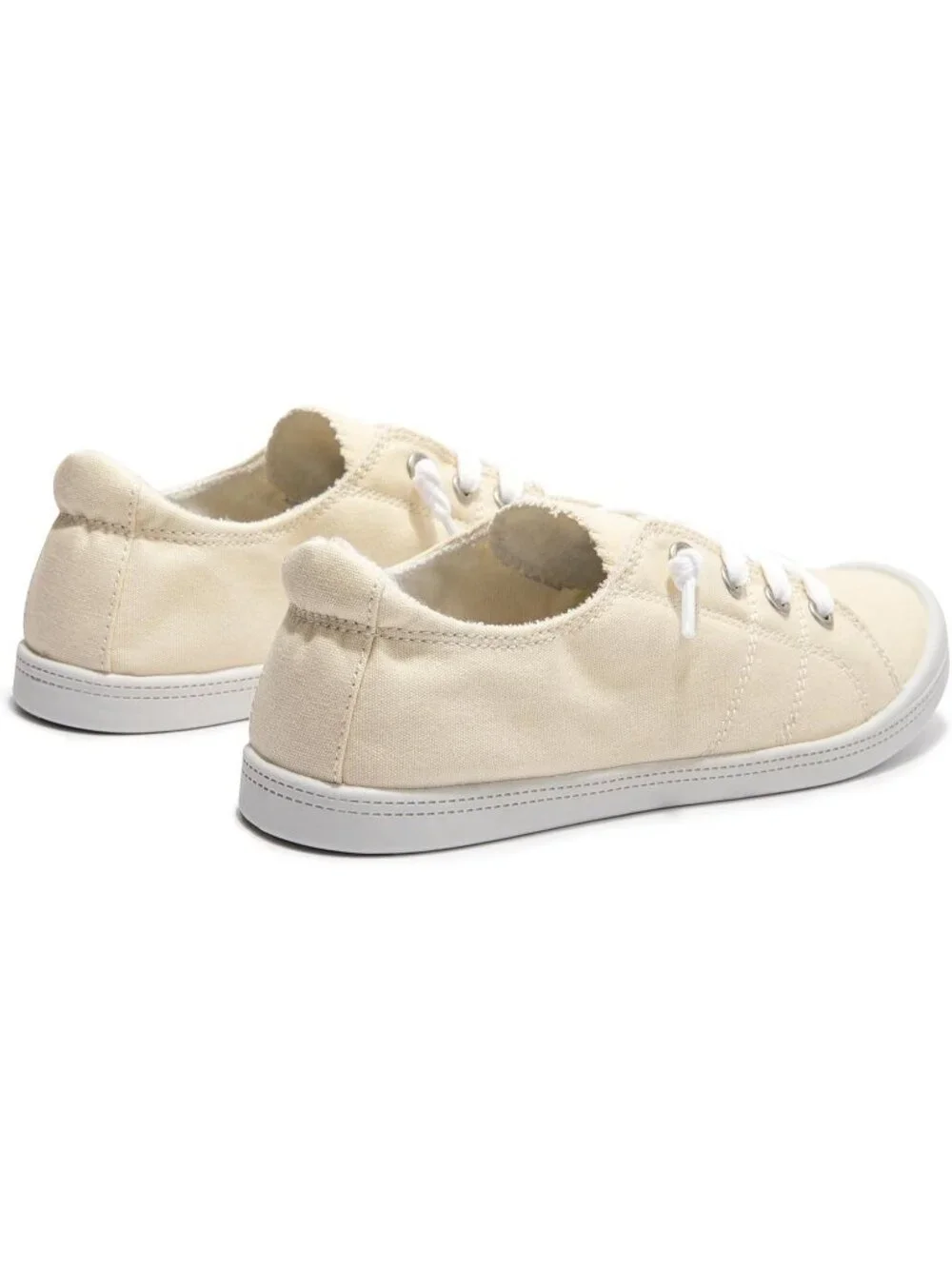Women's Beige Canvas Low Top Casual Classic Non Slip Rubber Outsole Flat Sneaker